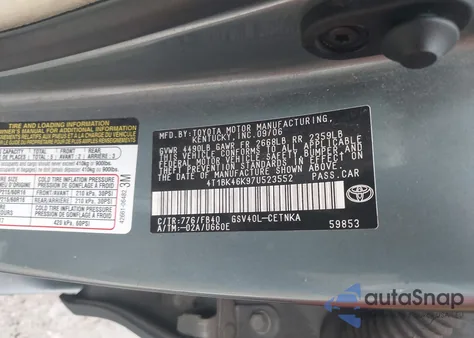 2007 Toyota Camry Le V6 from USA, damaged, VIN 4T1BK46K97U523552